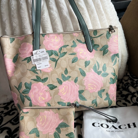 Coach Taylor Tote Camo Rose Pink matching wristlet dust bag & Luggage Tag 31206 - Picture 5 of 6